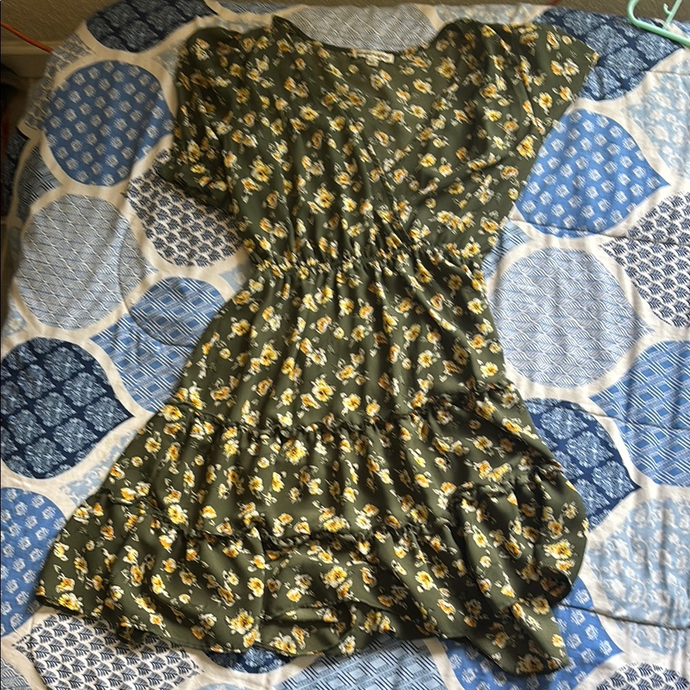 Inspired Hearts Green Ruched Mini Sundress